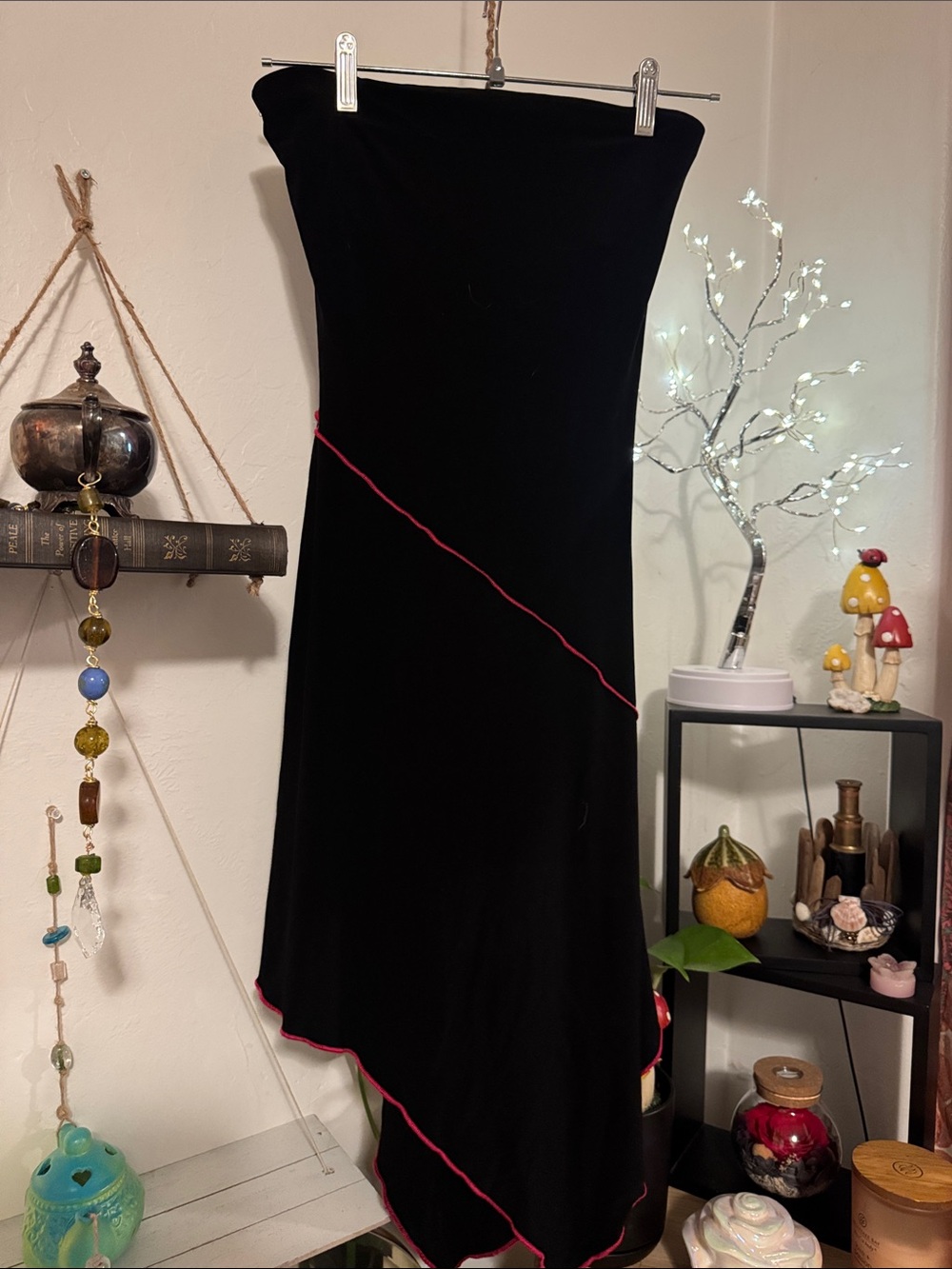 le chateau Black Strapless Maxi Dress with Pink Trim Accent